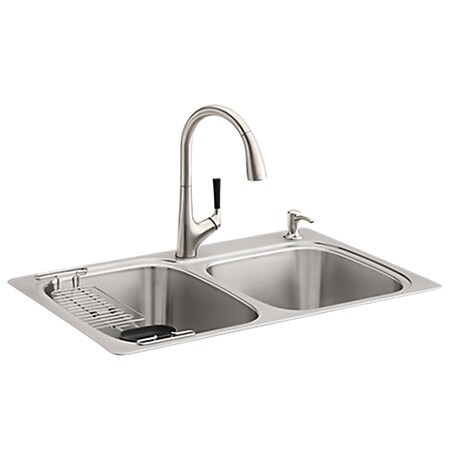 Kohler All-in-One Stainless Steel Dual Mount 22 in. W X 33 in. L Double Bowl Kitchen Sink Silver R75791-2PC-NA